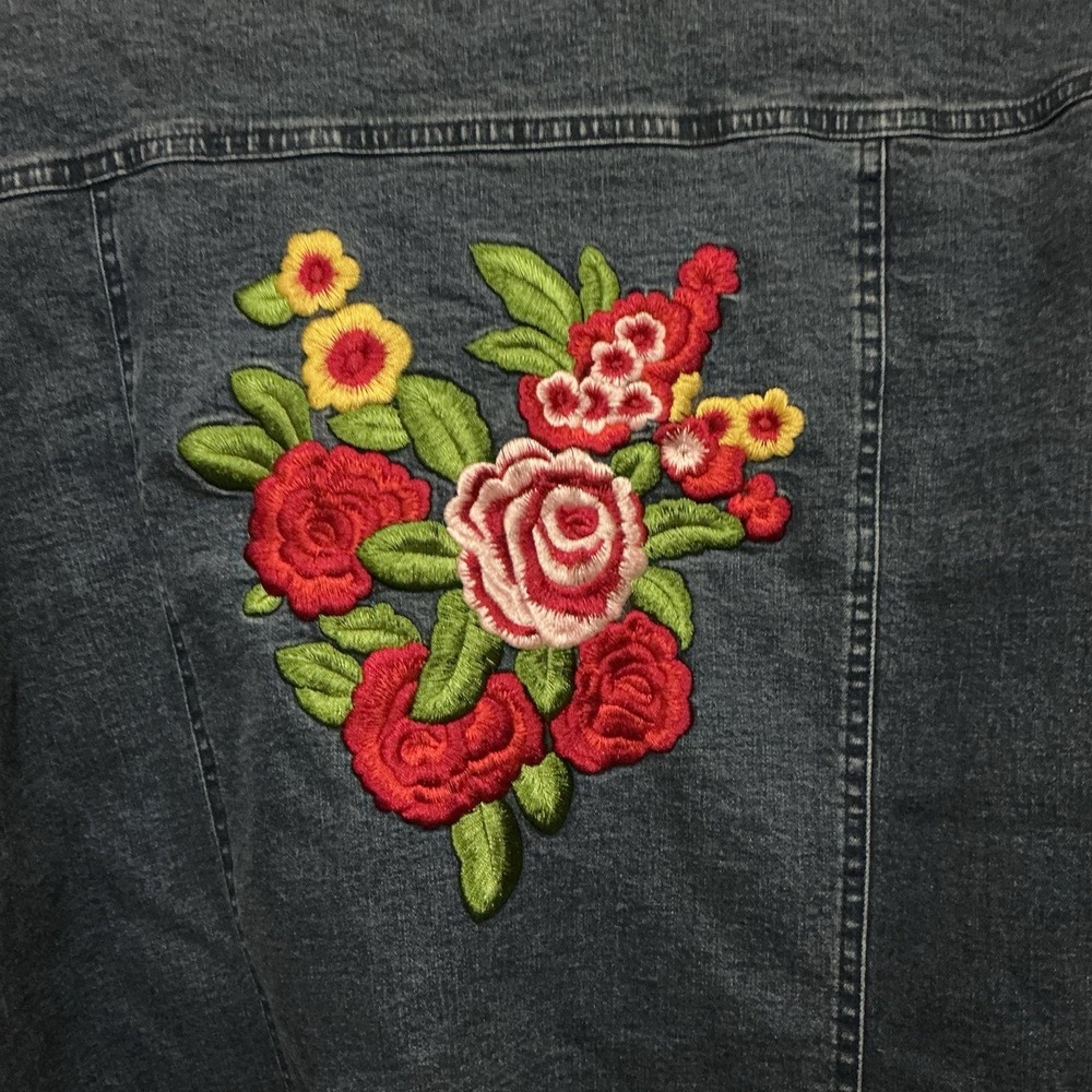 Maggie Sweet‎ Denim Jacket Petite Large VTG Embroidered Roses Cottage Core